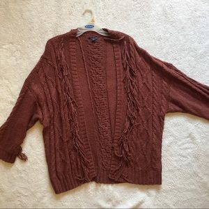 rust colored over sized open front cardigan
